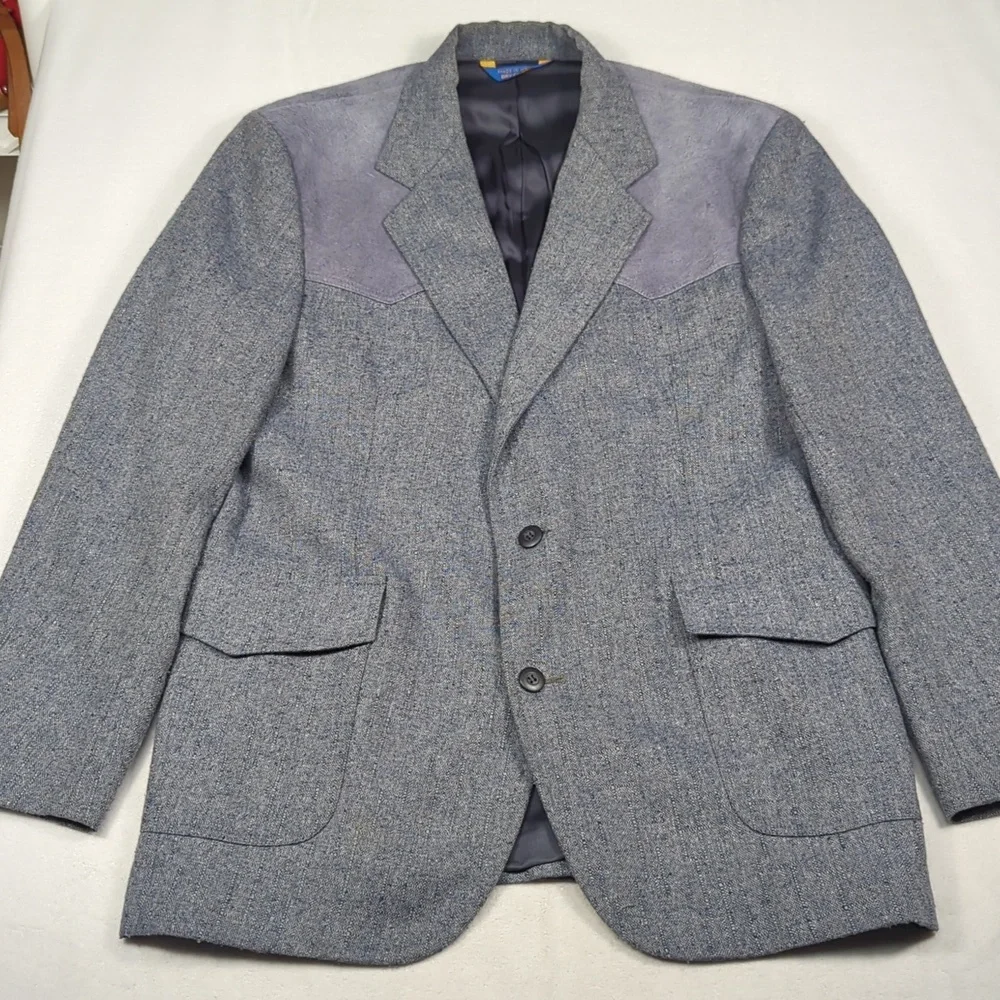 Vintage Pendleton Western Wear Wool Tweed Suede Shoulder‎ Mens Blazer Size 42L